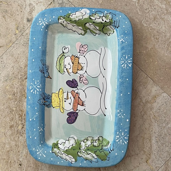 Snowmen Serving Tray Art Pottery By Artables Canada Holiday Tray, snowmen Decor - Picture 6 of 8